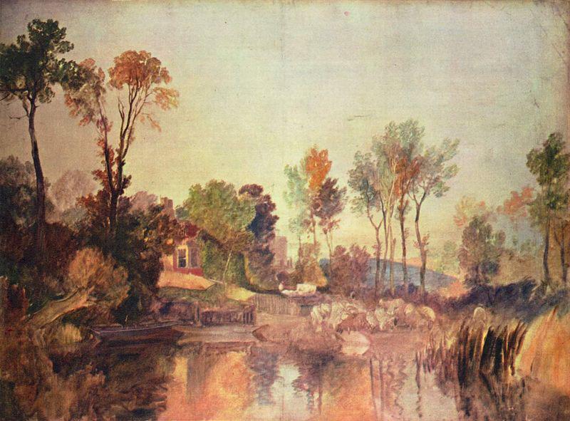 Joseph Mallord William Turner Haus am Flub mit Baumen und Schafen oil painting image